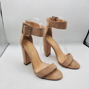 OLIVIA FERGUSON FAUX SUEDE TOP STRAP HEELS SANDALS